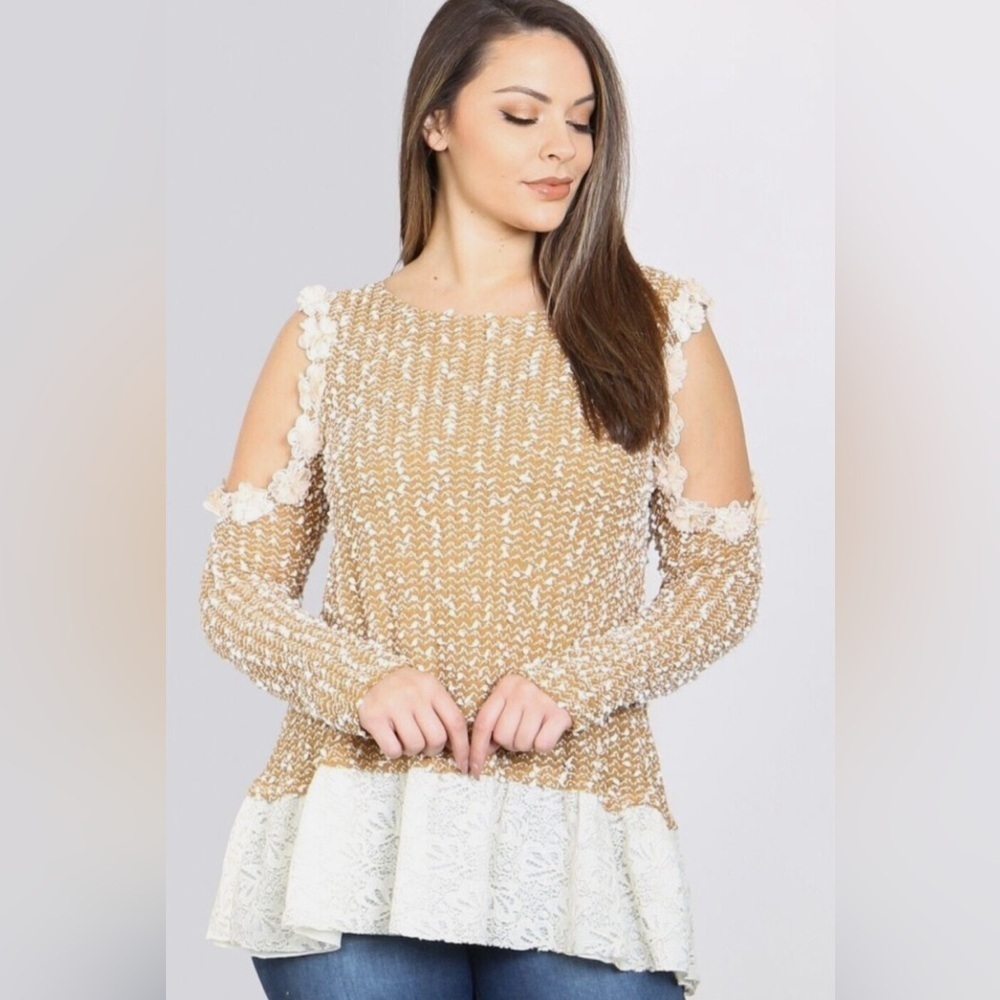 A’reve Anthropologie Cold  Shoulder Knit Lacey Tunic Women’s Size XL